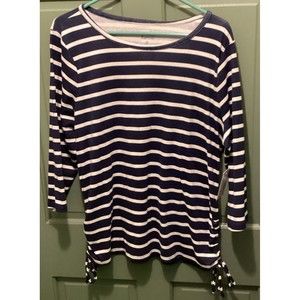 Croft & Barrow Petites Women's Blue & White Striped 3/4 Sleeve Blouse Size XL